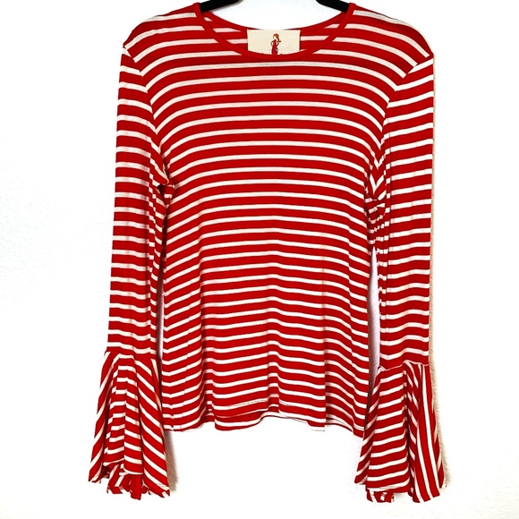 Boho Jane Tops - Boho Jane Women's Top Red & White Striped Long Bell Sleeve Size Small Nautical